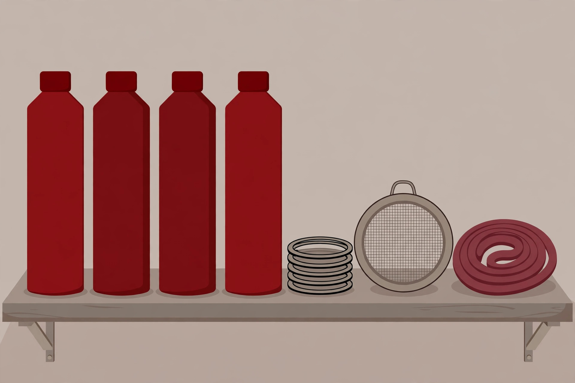 Illustration of transmission fluid bottles, gaskets, and a mesh oil strainer on a shelf